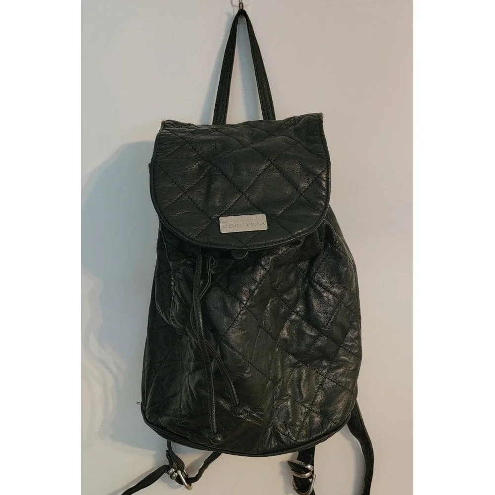 Kenneth Cole Reaction Black‎ quilted leather Backpack Shoulder Bag
